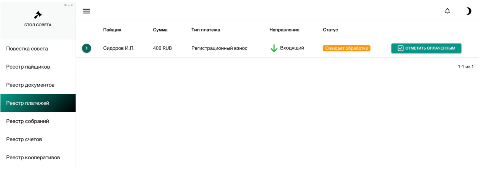 реестр платежей