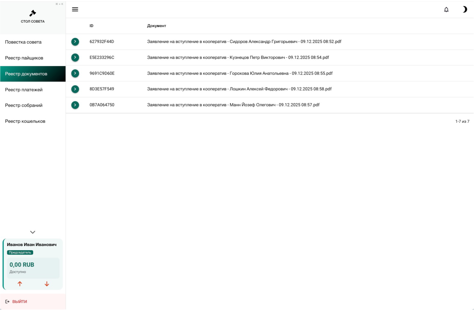 реестр документов